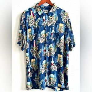 Steve & Barry’s Classic Hawaiian size Large Navy Blue Tropical Drink Print Shirt